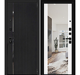 Дверь входная Porta R-3 99/П05 Moon Stone/Shellac White, с зеркалом, 2 замка, с ночной задвижкой