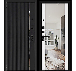 Дверь входная Porta R-3 99/П05 Moon Stone/Shellac White, с зеркалом, 2 замка, с ночной задвижкой