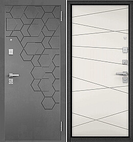 Дверь входная City Max PP 184/130 МДФ Бетон серый, 184/МДФ Эмаль белоснежная, 130, 2 замка, с ночной задвижкой