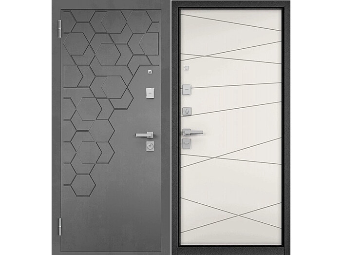 Дверь входная City Max PP 184/130 МДФ Бетон серый, 184/МДФ Эмаль белоснежная, 130, 2 замка, с ночной задвижкой