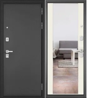 Дверь входная Сити Макс МП 164 mirror Антрацит букле/Эмаль молоко, с зеркалом, 2 замка, с ночной задвижкой