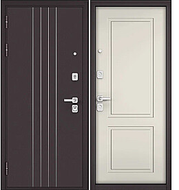 Дверь входная City Max PP D-8/1 Букле шоколад, D-8/Эмаль молоко, 1, 2 замка, с ночной задвижкой