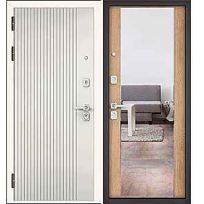 Дверь входная Сити Макс ПП 161/164 mirror Белый софт/Дуб шале натуральный, с зеркалом, 2 замка