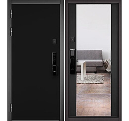 Дверь входная City Max IQ PP 100/164 Черный матовый/Черный матовый, с зеркалом, 2 замка