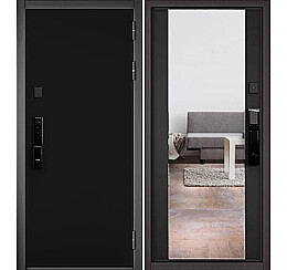 Дверь входная City Max IQ PP 100/164 Черный матовый/Черный матовый, с зеркалом, 2 замка