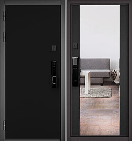 Дверь входная City Max IQ PP 100/164, с зеркалом Черный матовый, 100/Черный матовый, 164, 2 замка