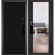 Дверь входная City Max IQ PP 100/164 Черный матовый/Черный матовый, с зеркалом, 2 замка