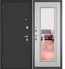 Дверь входная Family Eco MP E-140, с зеркалом Антрацит букле/Белый ларче, E-140 mirror, 2 замка, с ночной задвижкой