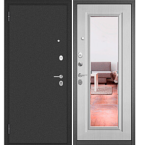 Дверь входная Фэмели Эко МП E-140 Задвижка Антрацит букле/Белый ларче, с зеркалом, 2 замка