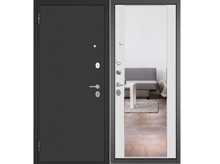 ДМ FAMILY ECO MP Антрацит букле/МДФ Белый ларче E-140 mirror Задвижка 210*86 Левая