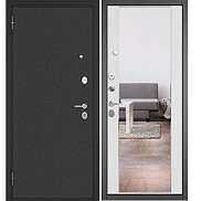 Дверь входная Family Eco MP E-140, с зеркалом Антрацит букле/Белый ларче, E-140 mirror, 2 замка, с ночной задвижкой