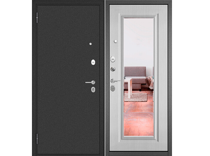 ДМ FAMILY ECO MP Антрацит букле/МДФ Белый ларче E-140 mirror Задвижка 210*96 Левая