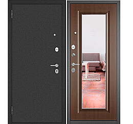 Дверь входная Family Eco MP E-140 Антрацит букле/Карамель, с зеркалом, 2 замка, с ночной задвижкой