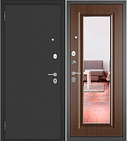 Дверь входная Family Eco MP E-140, с зеркалом Антрацит букле/Карамель, E-140 mirror, 2 замка, с ночной задвижкой