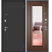 Дверь входная Family Eco MP E-140, с зеркалом Антрацит букле/Карамель, E-140 mirror, 2 замка, с ночной задвижкой