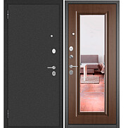 Дверь входная Family Eco MP E-140, с зеркалом Антрацит букле/Карамель, E-140 mirror, 2 замка, с ночной задвижкой