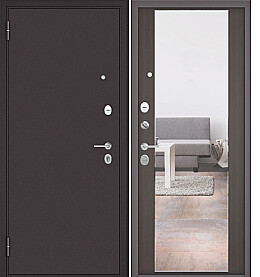 Дверь входная Family Eco MP E-140, с зеркалом Шоколад букле/Шоколад ларче, E-140 mirror, 2 замка