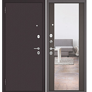 Дверь входная Фэмели Эко МП E-140 Шоколад букле/Шоколад ларче, с зеркалом, 2 замка