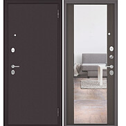 Дверь входная Фэмели Эко МП E-140 Шоколад букле/Шоколад ларче, с зеркалом, 2 замка