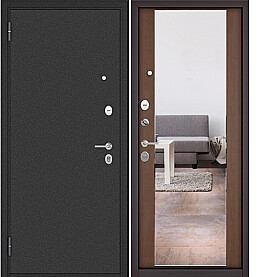 Дверь входная Family Eco MP E-164, с зеркалом Антрацит букле/Карамель, E-164 mirror, 2 замка, с ночной задвижкой