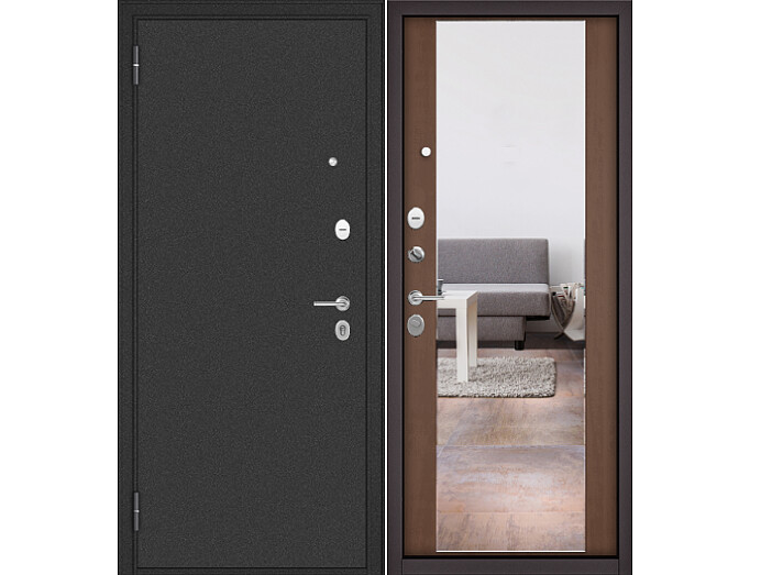 ДМ FAMILY ECO MP Антрацит букле/МДФ Карамель E-164 mirror Задвижка 205*96 Левая
