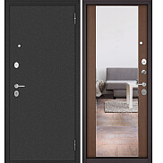 Дверь входная Family Eco MP E-164 Антрацит букле/Карамель, с зеркалом, 2 замка, с ночной задвижкой