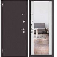 Дверь входная Family Eco MP E-164 Шоколад букле/Белый ларче, с зеркалом, 2 замка, с ночной задвижкой