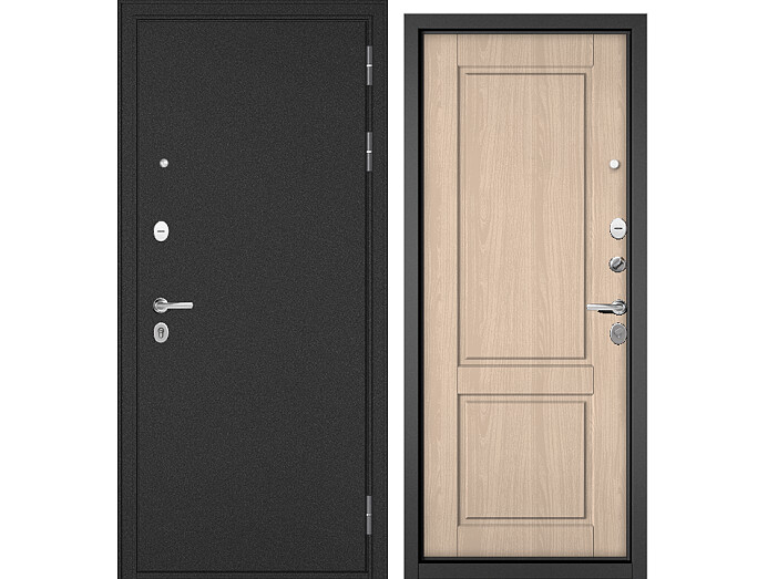 Дверь входная Траст Масс МП 9SD-1 Антрацит букле/Ясень ривьера крем, 2 замка, с ночной задвижкой