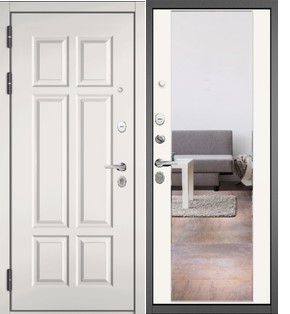 Дверь входная Траст Масс ПП 109/164 Белый софт/Белый софт, с зеркалом, 2 замка, с ночной задвижкой
