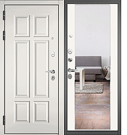 Дверь входная Trust Mass PP 9S-109/9S-164, с зеркалом МДФ Белый софт, 6E-100/МДФ Белый софт, 9S-164 mirror, 2 замка, с ночной задвижкой