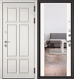 Дверь входная Trust Mass PP 9S-109/9S-164, с зеркалом Белый софт, 9S-109/Белый софт, 9S-164, 2 замка, с ночной задвижкой