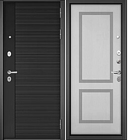 Дверь входная TRUST MASS РP Чёрный матовый, 160/Дуб белый скандинавский, 190, 2 замка, с ночной задвижкой