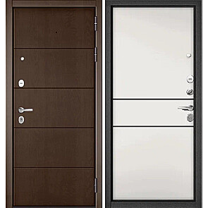 Дверь входная Траст Масс ПП 194/201 Дуб коньяк/Белый софт, 2 замка, с ночной задвижкой