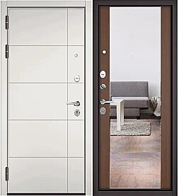 Дверь входная Trust Mass PP 193/164 Белый софт, 193/Карамель, 164 mirror, 2 замка, с ночной задвижкой