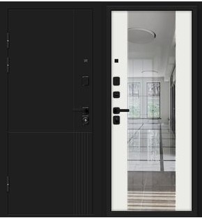 Дверь входная Optim Z-2 Муар черный/Белый, с зеркалом, 2 замка, с ночной задвижкой