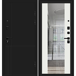 Дверь входная Optim Z-2 Муар черный/Белый, с зеркалом, 2 замка, с ночной задвижкой