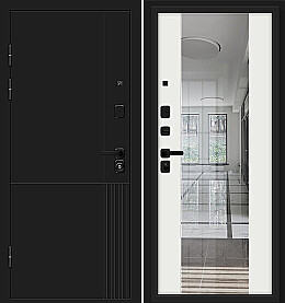Дверь входная Optim Z-2 Муар черный/Белый, с зеркалом, 2 замка