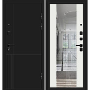 Дверь входная Optim Z-2 Муар черный/Белый, с зеркалом, 2 замка, с ночной задвижкой