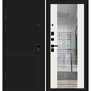 Дверь входная Optim Z-2 Муар черный/Белый, с зеркалом, 2 замка, с ночной задвижкой