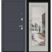 Дверь входная Porta R-3 4/K41 Graphite Pro/Nardo Grey, с зеркалом, 2 замка, с ночной задвижкой