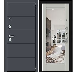 Дверь входная Porta R-3 4/K41 Graphite Pro/Nardo Grey, с зеркалом, 2 замка, с ночной задвижкой