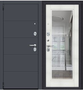 Дверь входная Porta R-3 4/П61 Graphite Pro/Bianco Veralinga, с зеркалом, 2 замка, с ночной задвижкой