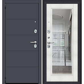 Дверь входная Porta R-3 4/П61 Graphite Pro/Bianco Veralinga, с зеркалом, 2 замка