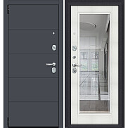 Дверь входная Porta R-3 4/П61 Graphite Pro/Bianco Veralinga, с зеркалом, 2 замка, с ночной задвижкой