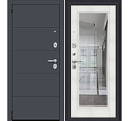 Дверь входная Porta R-3 4/П61 Graphite Pro/Bianco Veralinga, с зеркалом, 2 замка, с ночной задвижкой