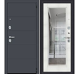 Дверь входная Porta R-3 4/П61 Graphite Pro/Bianco Veralinga, с зеркалом, 2 замка, с ночной задвижкой