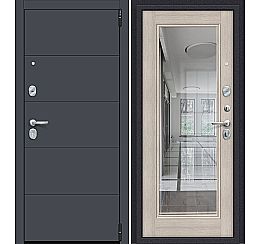 Дверь входная Porta R-3 4/П61 Graphite Pro/Cappuccino Veralinga, с зеркалом, 2 замка, с ночной задвижкой