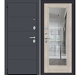 Дверь входная Porta R-3 4/П61 Graphite Pro/Cappuccino Veralinga, с зеркалом, 2 замка, с ночной задвижкой