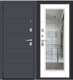 Дверь входная Porta R-3 4/П61 Graphite Pro/Super White, с зеркалом, 2 замка, с ночной задвижкой