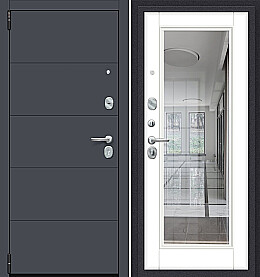 Дверь входная Porta R-3 4/П61 Graphite Pro/Super White, с зеркалом, 2 замка